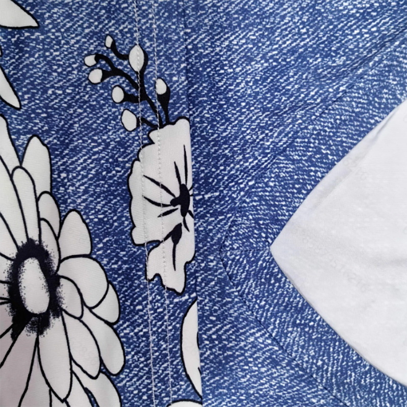 Európai és amerikai stílusú hírességek stílusú szoknya új női V-nyakú levendulamintás karcsú farmerutánzatú A-vonalú ruha