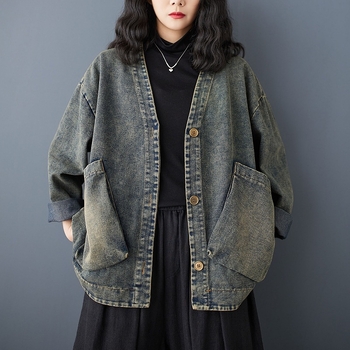 Γυναικείο παλτό εργασίας Old Work 2025, νέο, V-neck, all-match, plus size, μονόπετο, casual, κομψό, art top