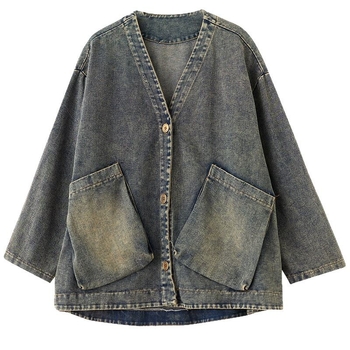 Γυναικείο παλτό εργασίας Old Work 2025, νέο, V-neck, all-match, plus size, μονόπετο, casual, κομψό, art top