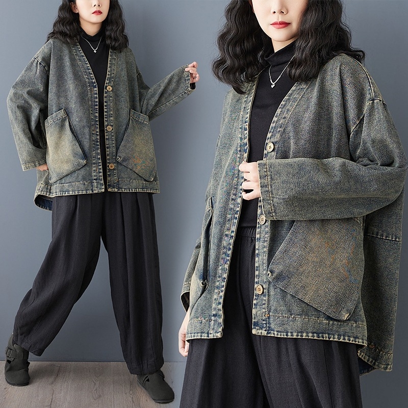 Régi Munkakabát Női 2025 Kora Tavaszi Új V-nyakú Minden egyező Plus Size Egysoros Lezser Elegáns Művészeti Felső