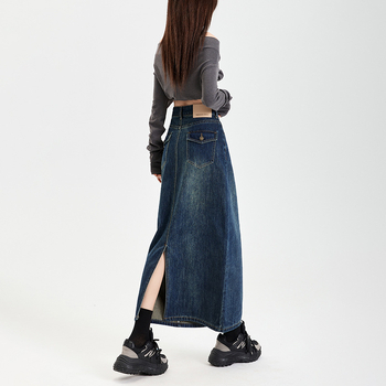 Retro kék, magas derekú farmerszoknya nőknek, 2025 tavasz és ősz, új, középhosszú, karcsúsító, csípőre húzódó szoknya, szexi trend