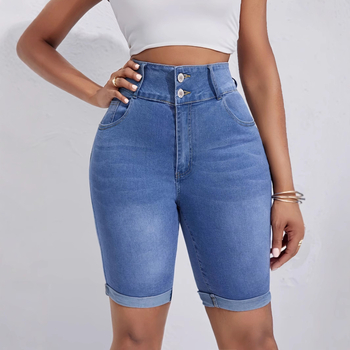 Európai és amerikai stretch farmer női 2025 Amazon mosott dupla gombos ötpontos nadrág stretch szegéllyel farmernadrág