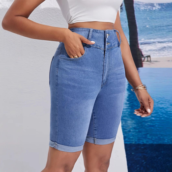 Európai és amerikai stretch farmer női 2025 Amazon mosott dupla gombos ötpontos nadrág stretch szegéllyel farmernadrág