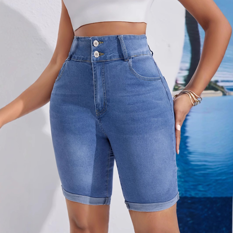 Európai és amerikai stretch farmer női 2025 Amazon mosott dupla gombos ötpontos nadrág stretch szegéllyel farmernadrág