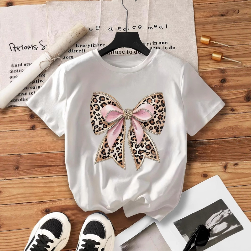 Európa és az Egyesült Államok határokon átnyúló külkereskedelmi kerek nyakú rövid ujjú, egymásra rakott masnimintás nyári új póló női ing