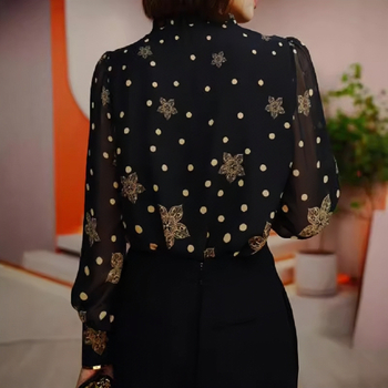 Francia felsőszerű fekete sifon ing 2024 őszi új stílus nagy méretű vékony hosszú ujjú virágmintás ing