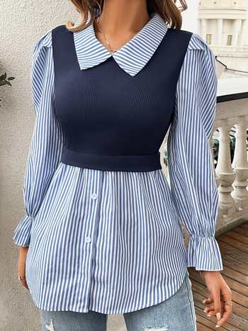 Трансгранично пролетно и есенно ново фалшиво яке от две части с контрастен цвят и дълъг ръкав с яка за кукли, средна дължина, европейска станция, експлозии, външна търговия