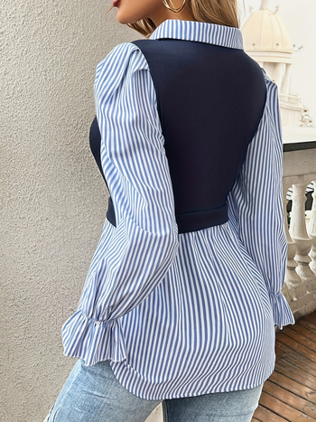 Трансгранично пролетно и есенно ново фалшиво яке от две части с контрастен цвят и дълъг ръкав с яка за кукли, средна дължина, европейска станция, експлозии, външна търговия