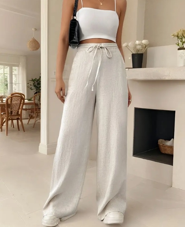 Kõik värvid ja suurused 2025. aasta suured suurused, piiriülesed Euroopa ja Ameerika eksporditud naisterõivad, Amazoni kõrge vöökohaga õhukesed drapeeringuga vabaajapüksid