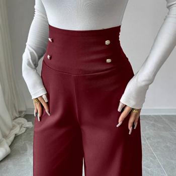 Европейски и американски трансгранични пролетно-летни панталони с висока талия и широки крачоли за жени, черни, тънки