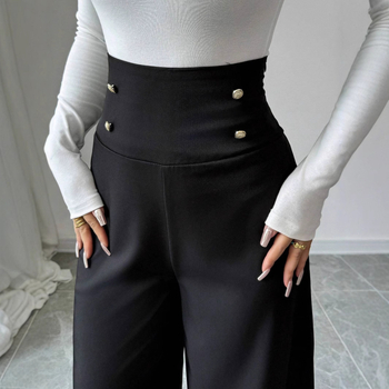 Европейски и американски трансгранични пролетно-летни панталони с висока талия и широки крачоли за жени, черни, тънки