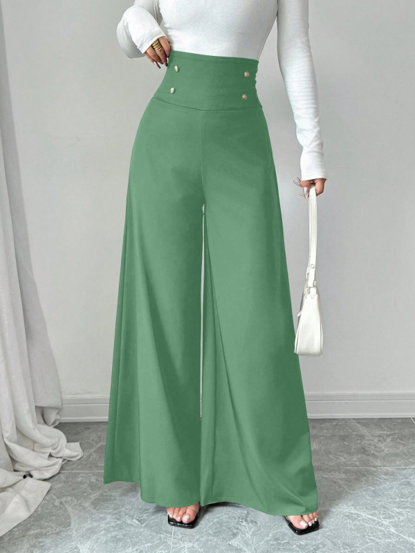 Európai és amerikai határokon átnyúló 2025 tavaszi és nyári dupla mellű, magas derekú, széles szárú, fekete női nadrág, karcsúsított megjelenésű