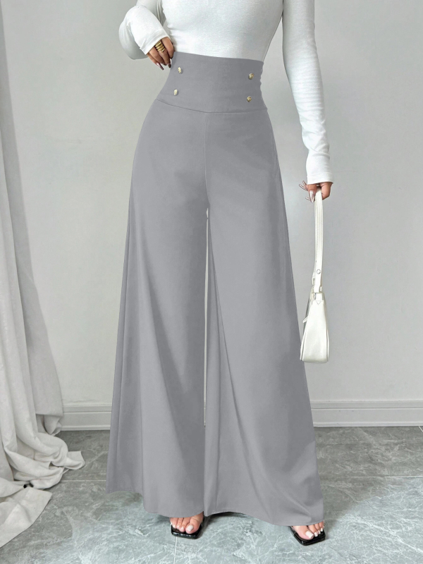 Európai és amerikai határokon átnyúló 2025 tavaszi és nyári dupla mellű, magas derekú, széles szárú, fekete női nadrág, karcsúsított megjelenésű