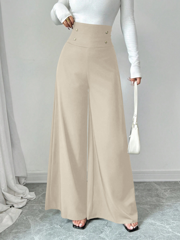 Európai és amerikai határokon átnyúló 2025 tavaszi és nyári dupla mellű, magas derekú, széles szárú, fekete női nadrág, karcsúsított megjelenésű