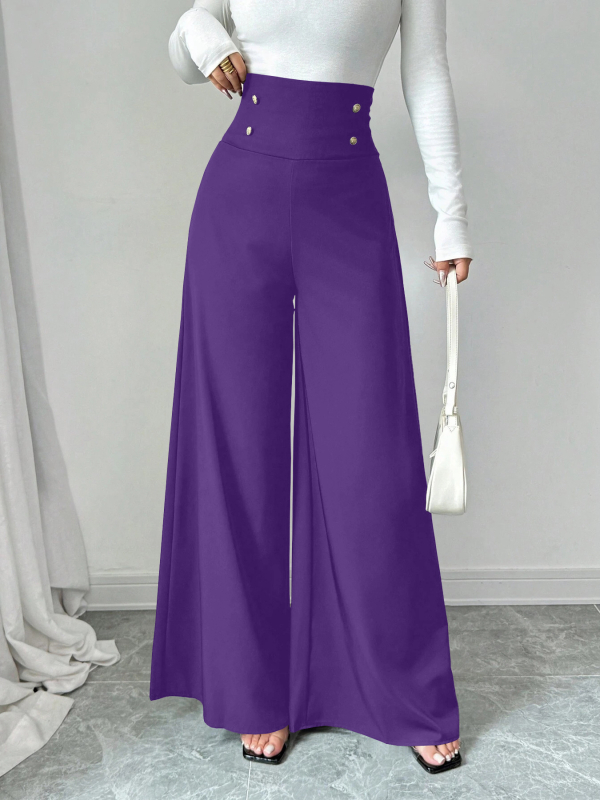 Európai és amerikai határokon átnyúló 2025 tavaszi és nyári dupla mellű, magas derekú, széles szárú, fekete női nadrág, karcsúsított megjelenésű