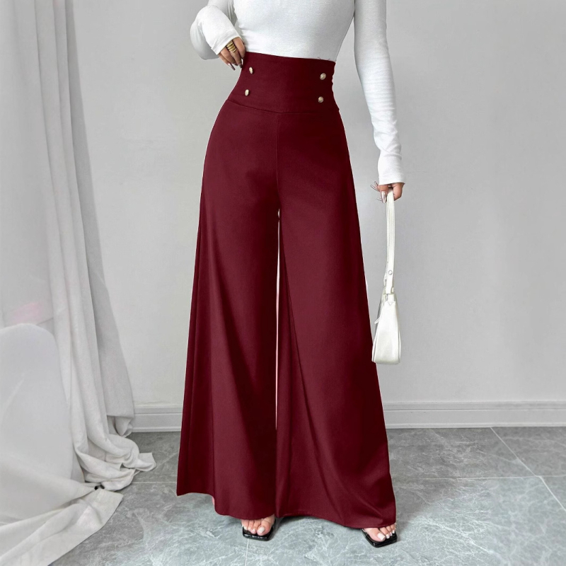 Európai és amerikai határokon átnyúló 2025 tavaszi és nyári dupla mellű, magas derekú, széles szárú, fekete női nadrág, karcsúsított megjelenésű