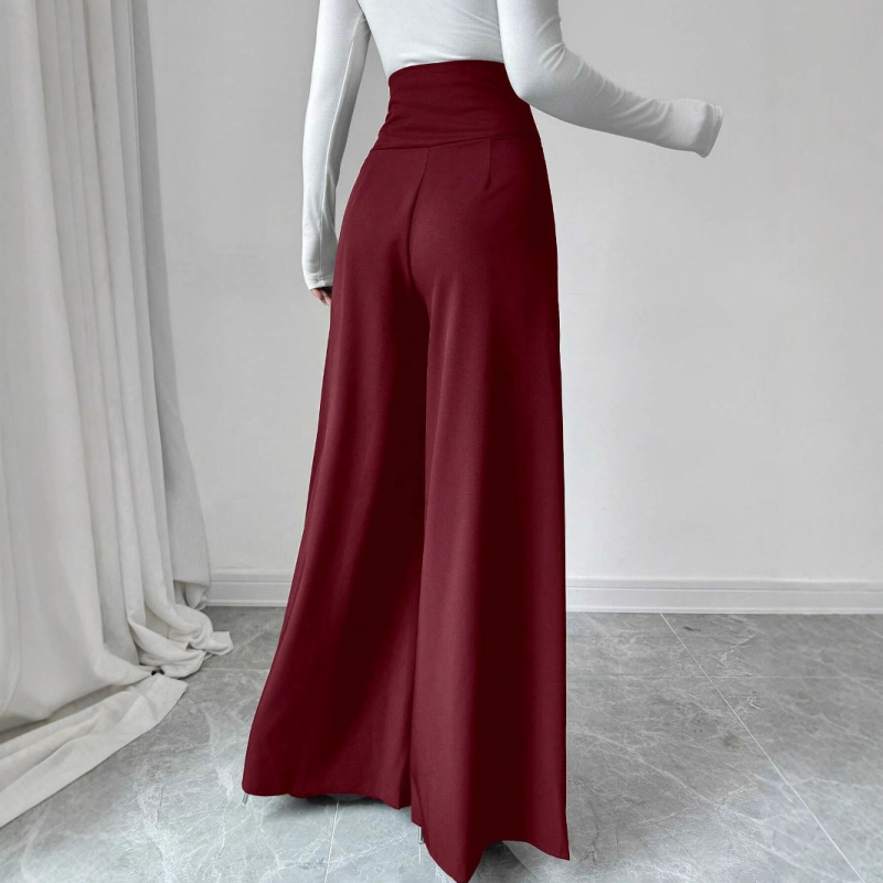 Európai és amerikai határokon átnyúló 2025 tavaszi és nyári dupla mellű, magas derekú, széles szárú, fekete női nadrág, karcsúsított megjelenésű