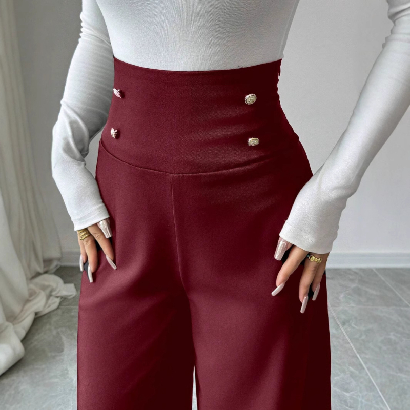 Európai és amerikai határokon átnyúló 2025 tavaszi és nyári dupla mellű, magas derekú, széles szárú, fekete női nadrág, karcsúsított megjelenésű