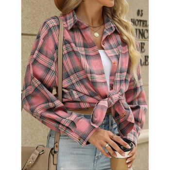 Spot Cross-Border Export női ruházat 2024 Amazon legkelendőbb Temu új alkalmi kockás ing felsőkabát