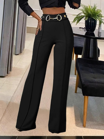 Европейски и американски трансгранични дамски панталони с метална катарама, независима станция на Amazon, нови, плътни, с висока талия и декоративни модни прави панталони