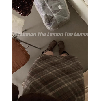 Κορεάτικη ρετρό καρό φούστα με ψηλή μέση και αδυνάτισμα από μάλλινη μπορντούρα, φθινοπωρινή και χειμωνιάτικη, ευέλικτη, μικρή φούστα σε γραμμή Α για γυναίκες.