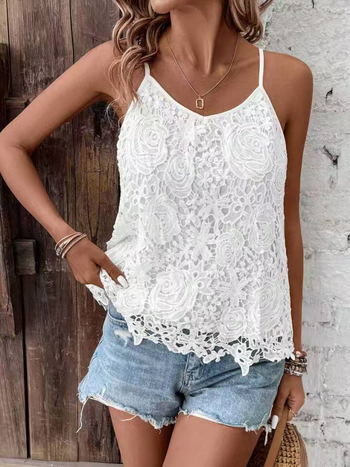 Καλοκαιρινό Μονόχρωμο Φανελάκι για Διακοπές στην Παραλία με V και Δαντέλα