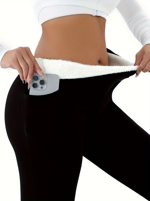 Cross-Border női polár bélésű leggings, meleg, magas derekú, karcsúsított, lezser sportnadrág zsebekkel, sportos stílus