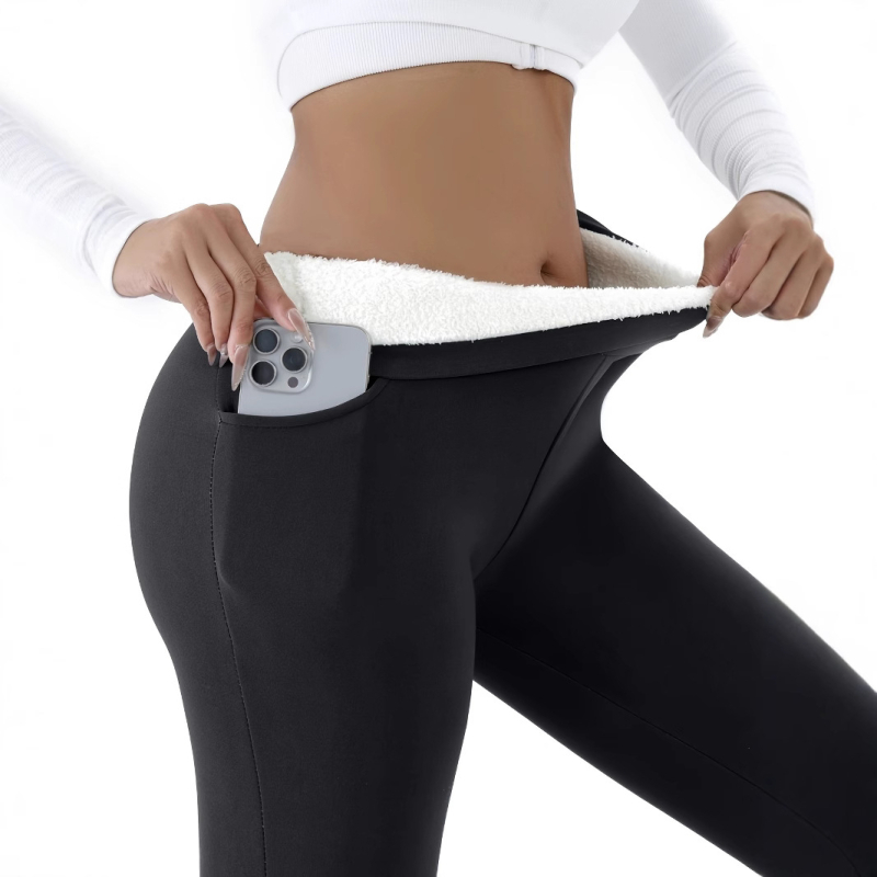 Cross-Border női polár bélésű leggings, meleg, magas derekú, karcsúsított, lezser sportnadrág zsebekkel, sportos stílus