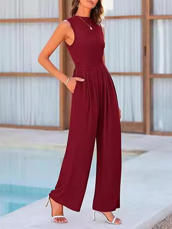 Ευρωπαίες και Αμερικανικές γυναίκες 2024 Νέο σε απόθεμα Διασυνοριακή ανοιξιάτικη και καλοκαιρινή αμάνικη φαρδιά φόρμα με φαρδιά μπατζάκια