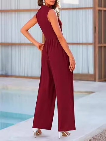 Ευρωπαίες και Αμερικανικές γυναίκες 2024 Νέο σε απόθεμα Διασυνοριακή ανοιξιάτικη και καλοκαιρινή αμάνικη φαρδιά φόρμα με φαρδιά μπατζάκια