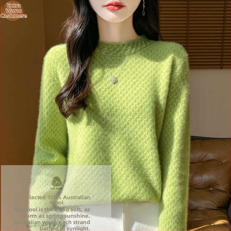 Pulover din lână pură 100% cu guler semi-înalt din fagure de miere pentru industrie grea, pulover tricotat cu mânecă lungă, lejer, cămașă de bază all-match