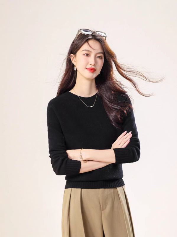 Vientisas pirmos eilės drabužis ~ pusaukštis apvalus kaklo kašmyro megztinis, moteriškas rudens ir žiemos naujas, prigludęs megztinis su vilnoniu pagrindu