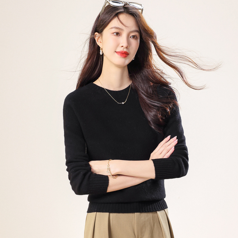 Vientisas pirmos eilės drabužis ~ pusaukštis apvalus kaklo kašmyro megztinis, moteriškas rudens ir žiemos naujas, prigludęs megztinis su vilnoniu pagrindu