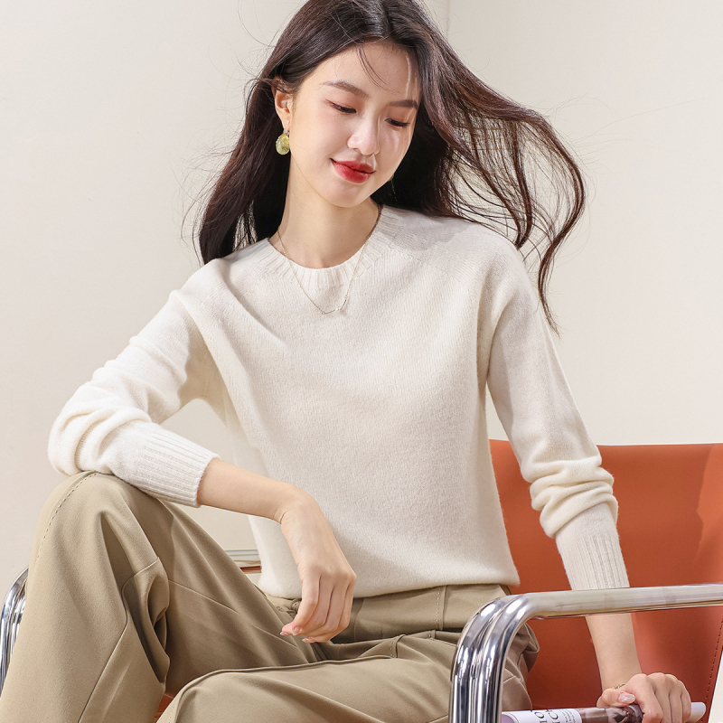 Vientisas pirmos eilės drabužis ~ pusaukštis apvalus kaklo kašmyro megztinis, moteriškas rudens ir žiemos naujas, prigludęs megztinis su vilnoniu pagrindu