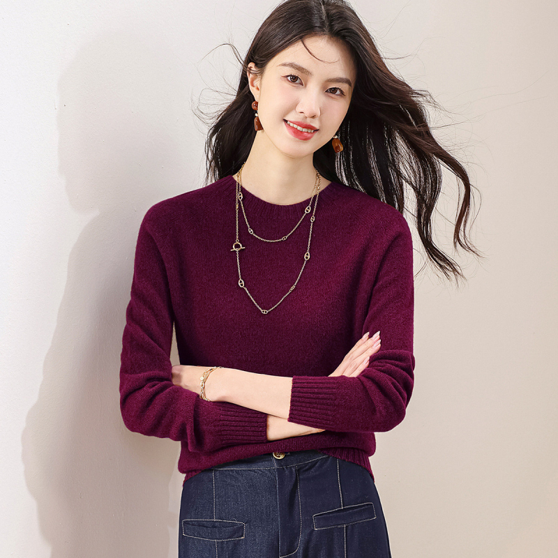 Vientisas pirmos eilės drabužis ~ pusaukštis apvalus kaklo kašmyro megztinis, moteriškas rudens ir žiemos naujas, prigludęs megztinis su vilnoniu pagrindu