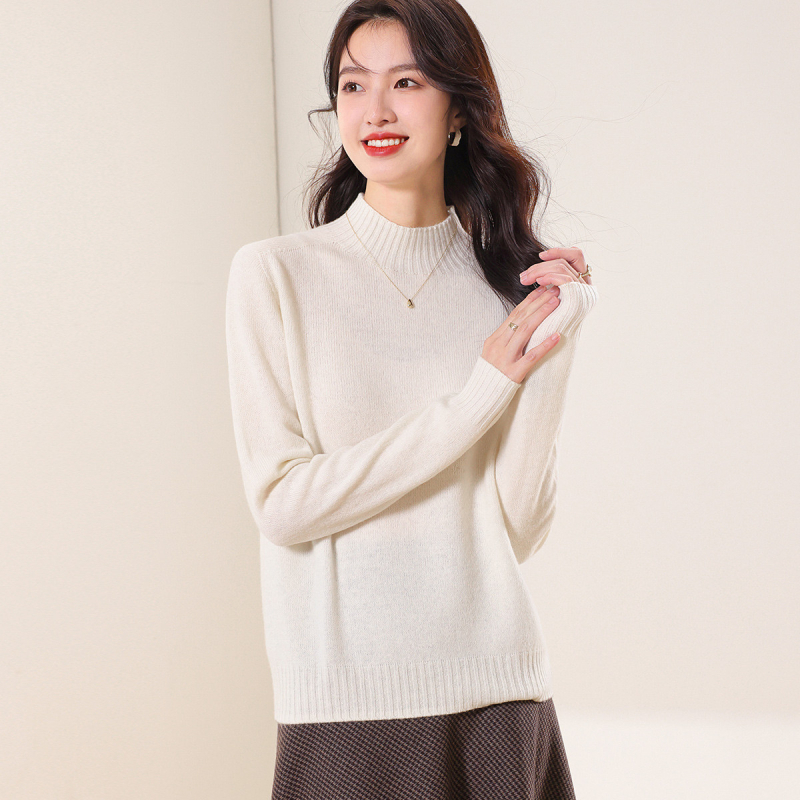 Vientisas pirmos eilės drabužis ~ pusaukštis apvalus kaklo kašmyro megztinis, moteriškas rudens ir žiemos naujas, prigludęs megztinis su vilnoniu pagrindu