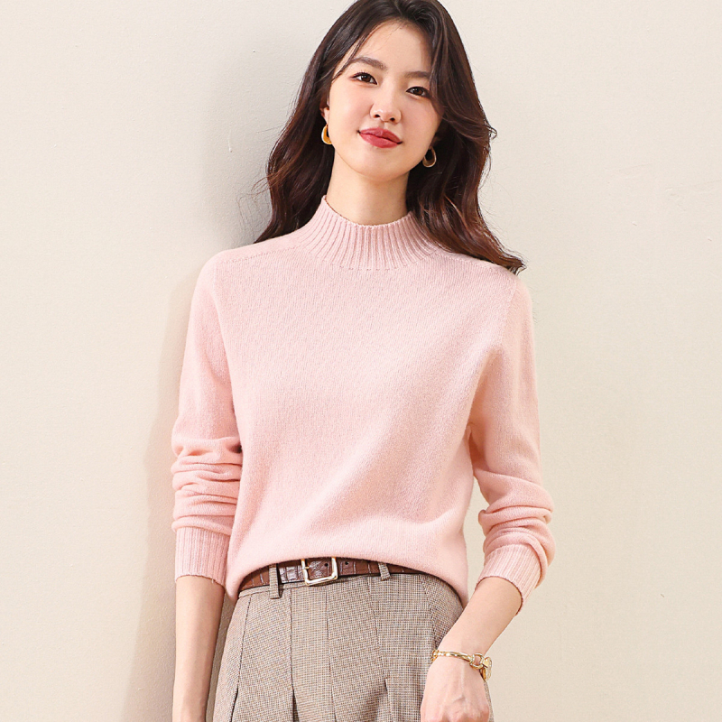 Vientisas pirmos eilės drabužis ~ pusaukštis apvalus kaklo kašmyro megztinis, moteriškas rudens ir žiemos naujas, prigludęs megztinis su vilnoniu pagrindu