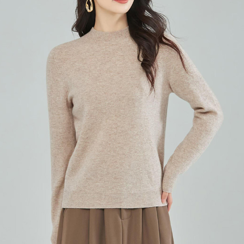 Vientisas pirmos eilės drabužis ~ pusaukštis apvalus kaklo kašmyro megztinis, moteriškas rudens ir žiemos naujas, prigludęs megztinis su vilnoniu pagrindu