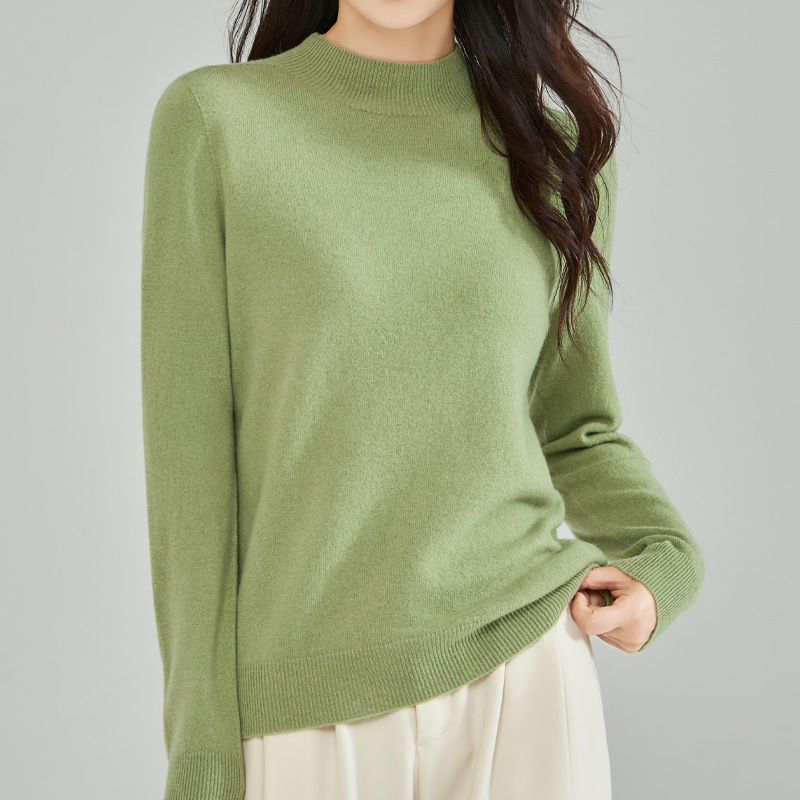 Vientisas pirmos eilės drabužis ~ pusaukštis apvalus kaklo kašmyro megztinis, moteriškas rudens ir žiemos naujas, prigludęs megztinis su vilnoniu pagrindu