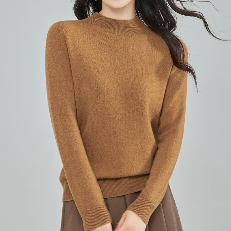 Vientisas pirmos eilės drabužis ~ pusaukštis apvalus kaklo kašmyro megztinis, moteriškas rudens ir žiemos naujas, prigludęs megztinis su vilnoniu pagrindu