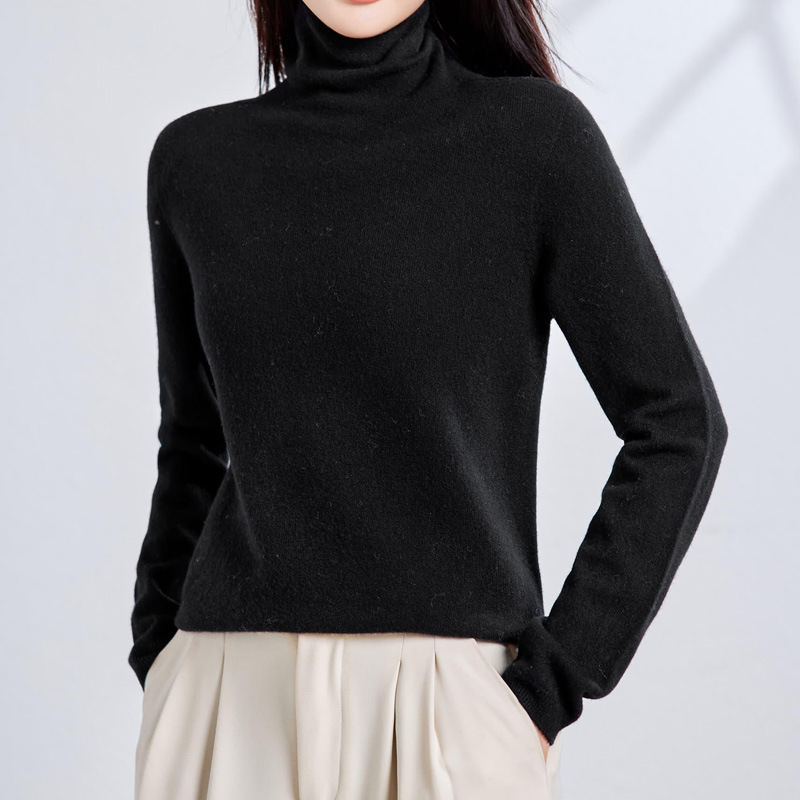 Vientisas pirmos eilės drabužis ~ pusaukštis apvalus kaklo kašmyro megztinis, moteriškas rudens ir žiemos naujas, prigludęs megztinis su vilnoniu pagrindu