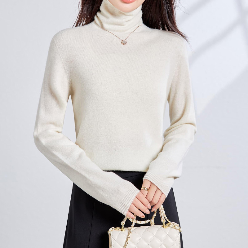 Vientisas pirmos eilės drabužis ~ pusaukštis apvalus kaklo kašmyro megztinis, moteriškas rudens ir žiemos naujas, prigludęs megztinis su vilnoniu pagrindu