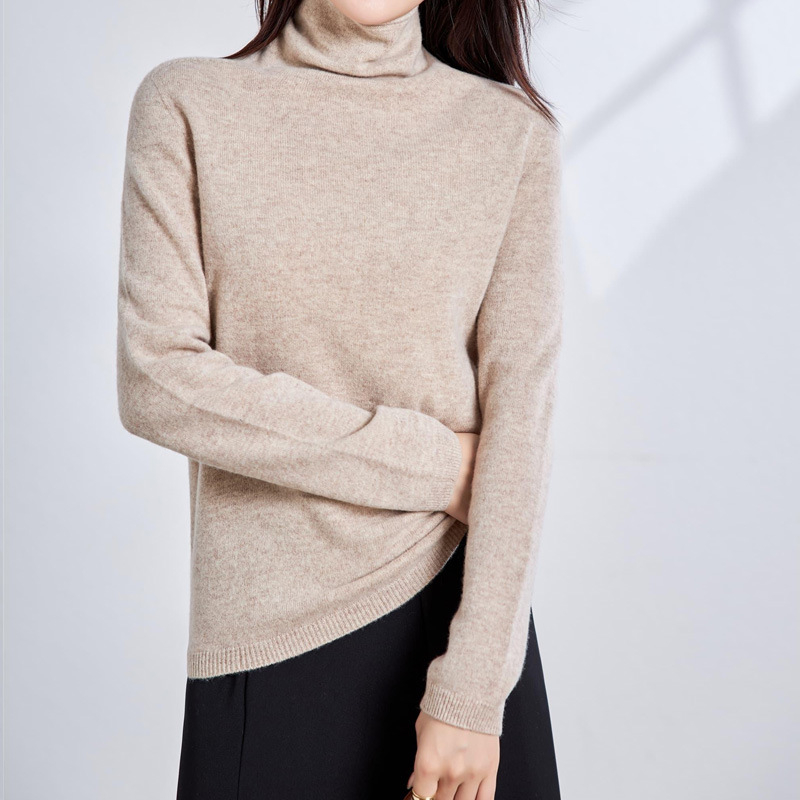 Vientisas pirmos eilės drabužis ~ pusaukštis apvalus kaklo kašmyro megztinis, moteriškas rudens ir žiemos naujas, prigludęs megztinis su vilnoniu pagrindu