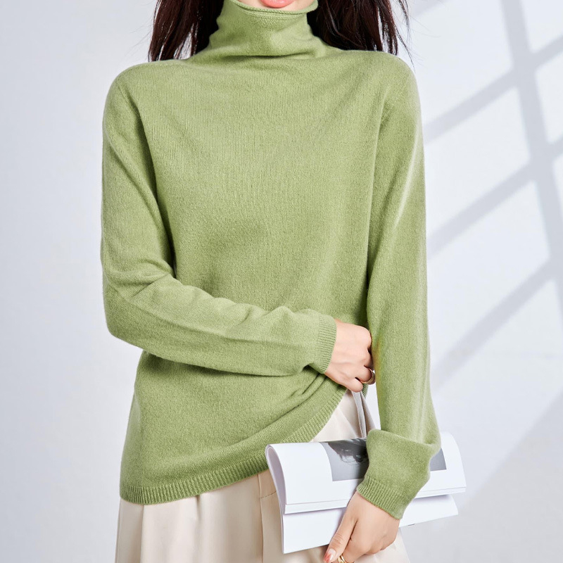 Vientisas pirmos eilės drabužis ~ pusaukštis apvalus kaklo kašmyro megztinis, moteriškas rudens ir žiemos naujas, prigludęs megztinis su vilnoniu pagrindu