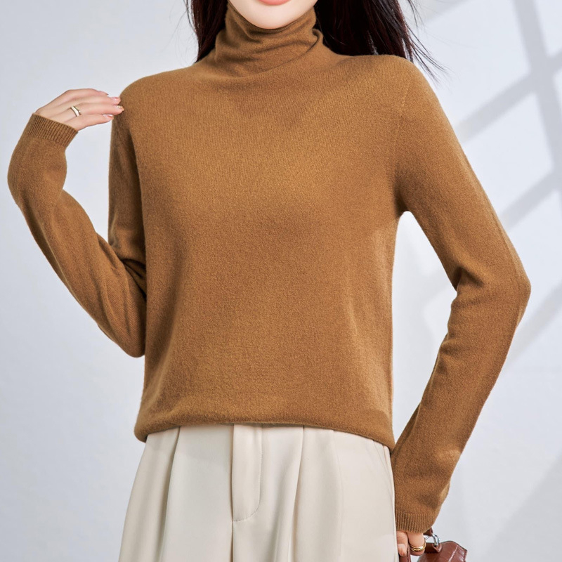 Vientisas pirmos eilės drabužis ~ pusaukštis apvalus kaklo kašmyro megztinis, moteriškas rudens ir žiemos naujas, prigludęs megztinis su vilnoniu pagrindu