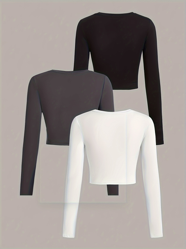 2025-ös őszi újdonság, lezser, divatos, karcsúsított póló, sokoldalú felsőruházat, sóstílusú, érett, hosszú ujjú, alap női háromrészes szett