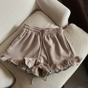 Európai és amerikai stílusú varrás, fa fülbevaló szélű, egyszínű, sport, hétköznapi rövidnadrág, női nyári, magas derekú, laza, külső viselet, zsebes, széles szárú nadrág