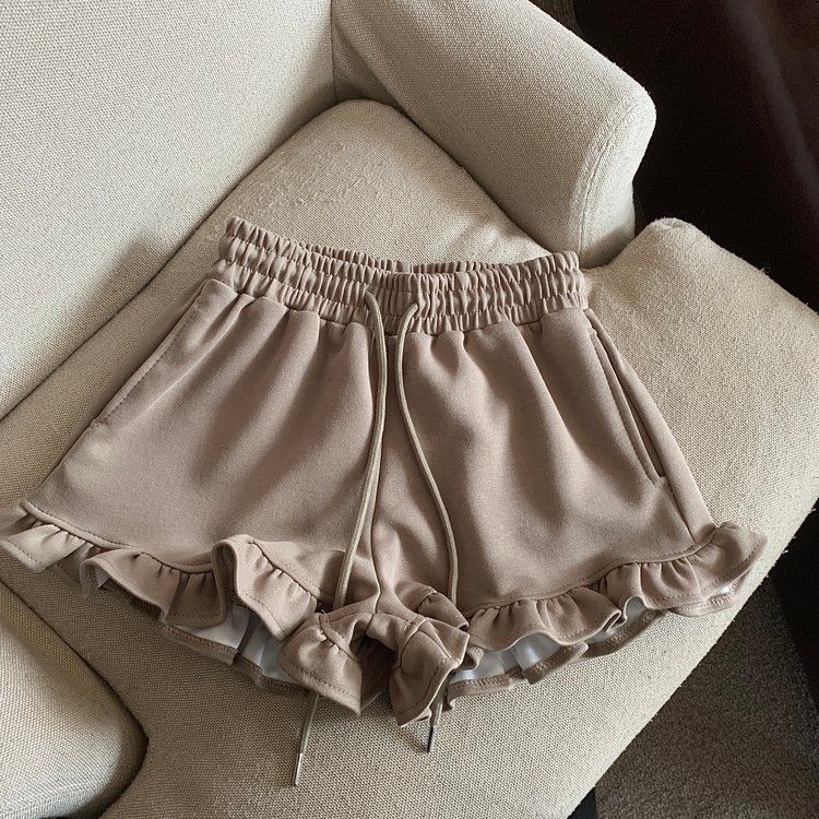 Európai és amerikai stílusú varrás, fa fülbevaló szélű, egyszínű, sport, hétköznapi rövidnadrág, női nyári, magas derekú, laza, külső viselet, zsebes, széles szárú nadrág