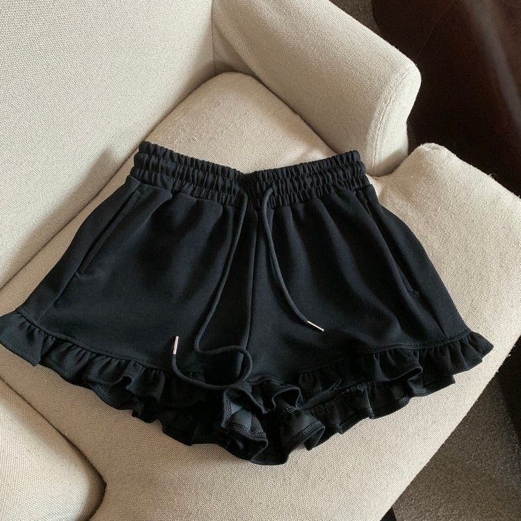 Európai és amerikai stílusú varrás, fa fülbevaló szélű, egyszínű, sport, hétköznapi rövidnadrág, női nyári, magas derekú, laza, külső viselet, zsebes, széles szárú nadrág