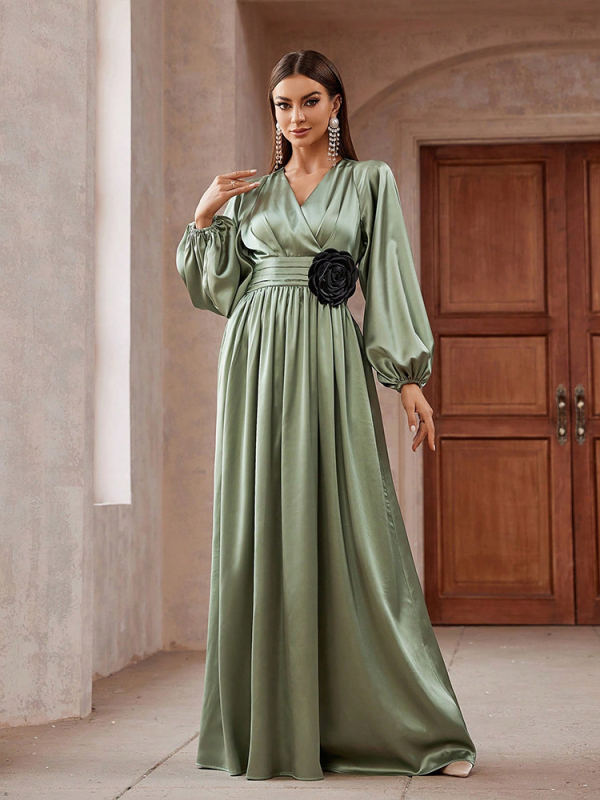 KY1400-LS Külkereskedelmi Őszi és Téli Női Bő Ruha Európai és Amerikai Bankett Elegáns Divat Rakott Szatén Ruha